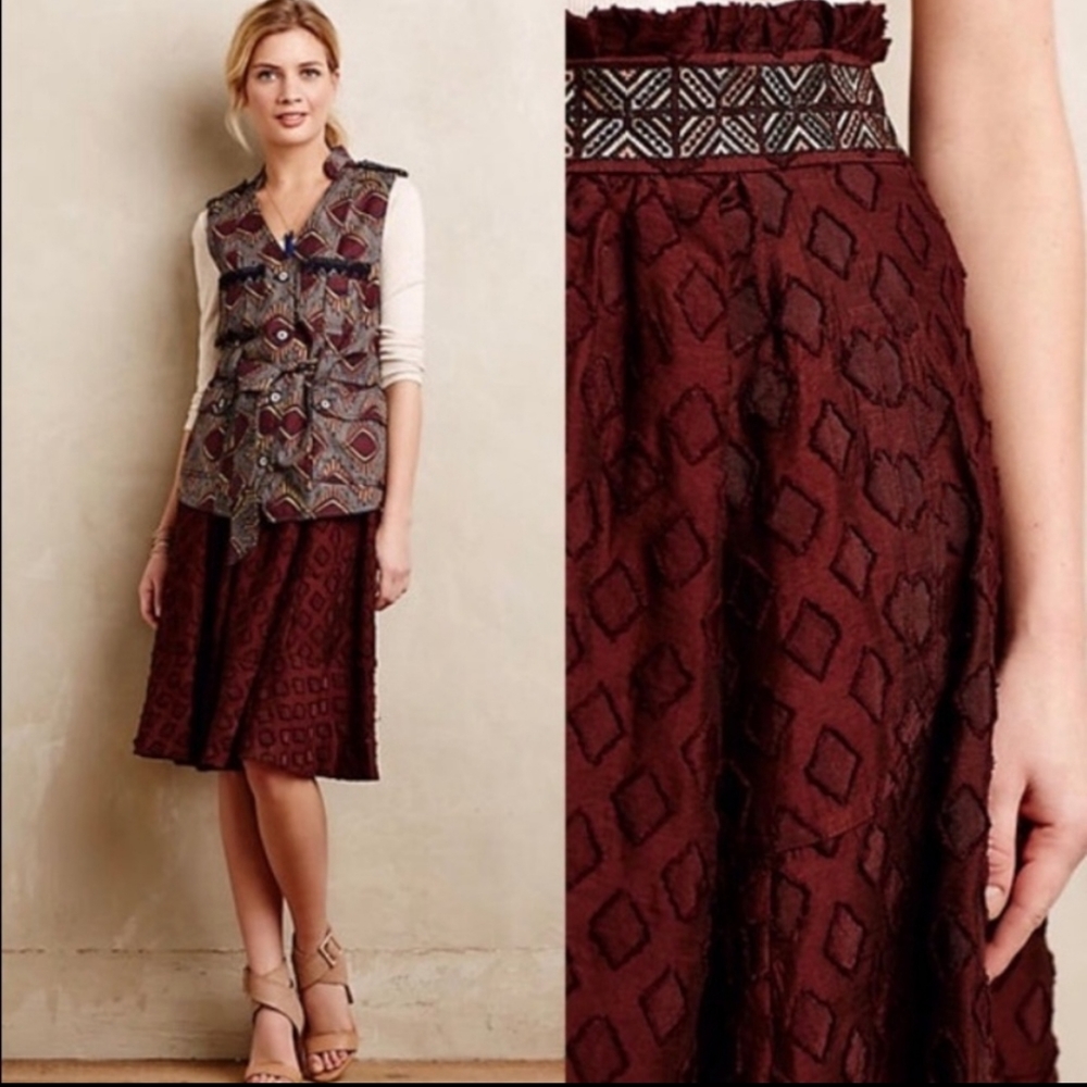 Anthropologie Maeve Brown Diamond Midi Skirt